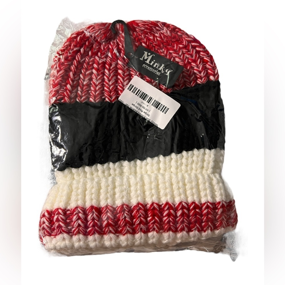 Minky Accessories Red and White Knit Beanie Hat, one size, NWT